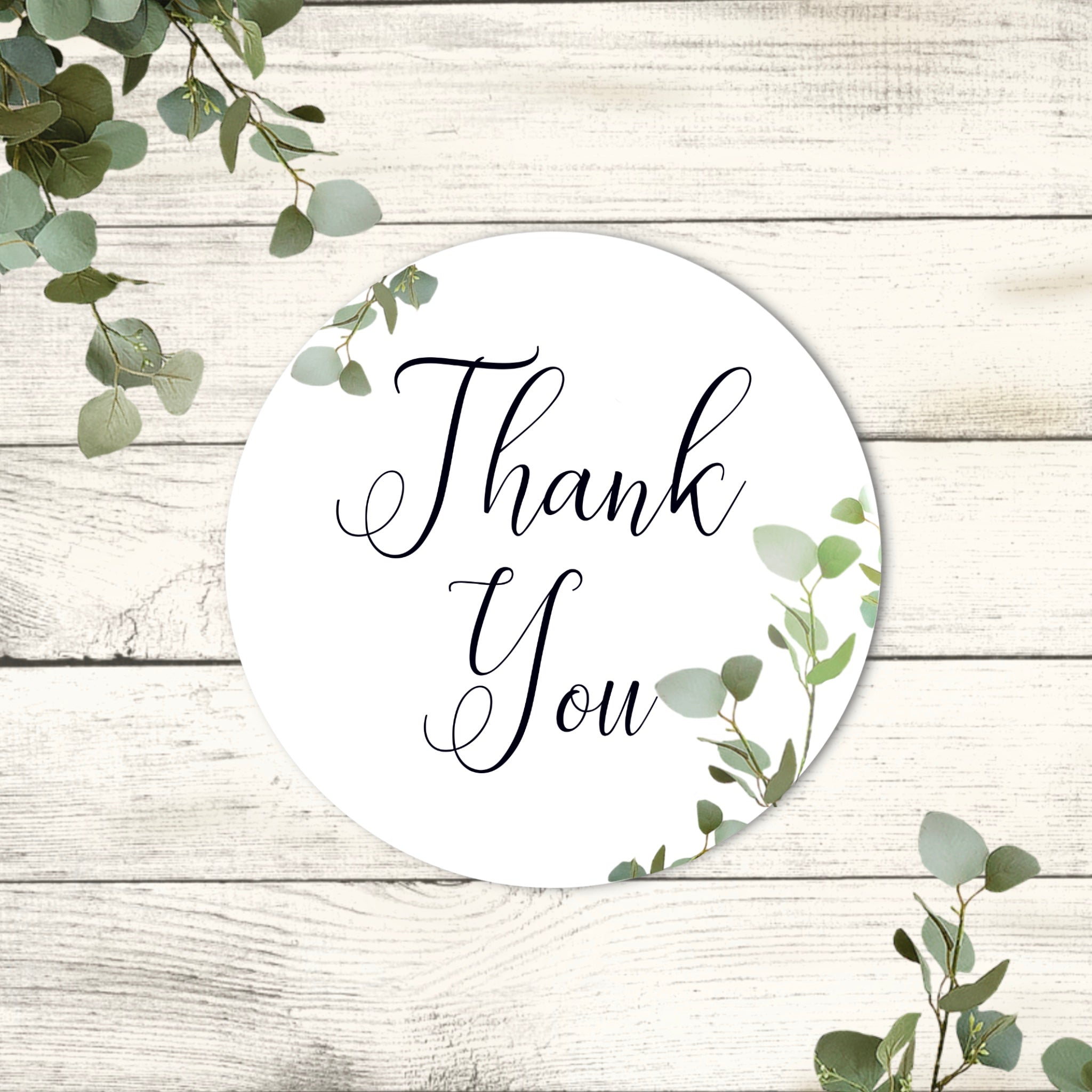 Thank you Stickers | Round 37mm Stickers | 2 x A4 | 70 stickers | Eucalyptus