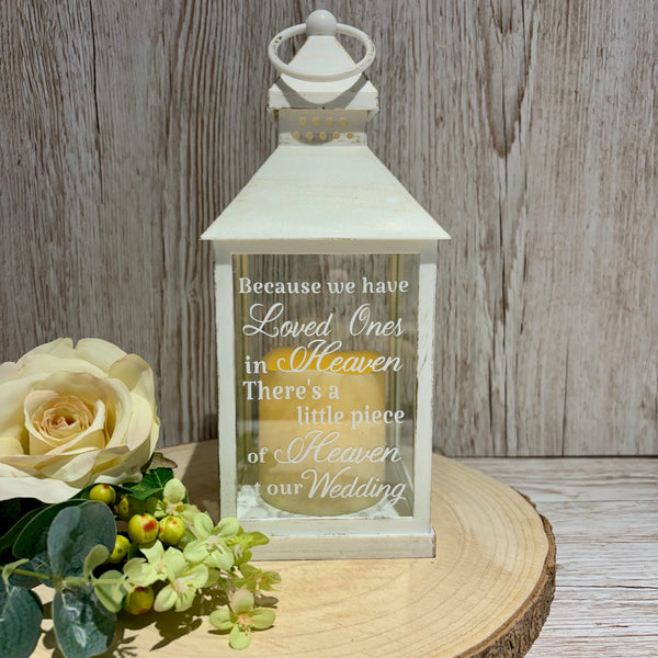 Because we have Loved Ones in Heaven, Wedding Lantern, Wedding Venue Decoration, Memorial Lantern, White & Gold Wedding Memorial Lantern