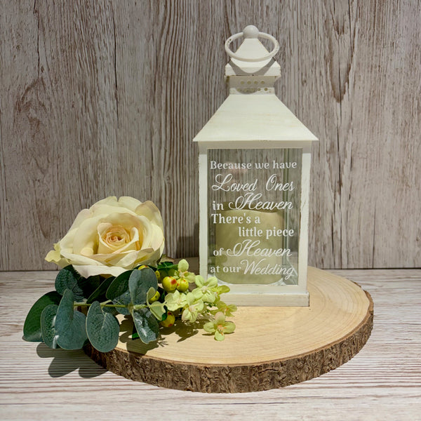 Because we have Loved Ones in Heaven, Wedding Lantern, Wedding Venue Decoration, Memorial Lantern, White & Gold Wedding Memorial Lantern