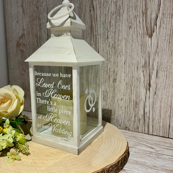 Because we have Loved Ones in Heaven, Wedding Lantern, Wedding Venue Decoration, Memorial Lantern, White & Gold Wedding Memorial Lantern