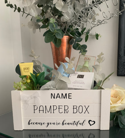 Personalised Pamper Crate/Box, Bathroom Storage Box, White Box 26cm