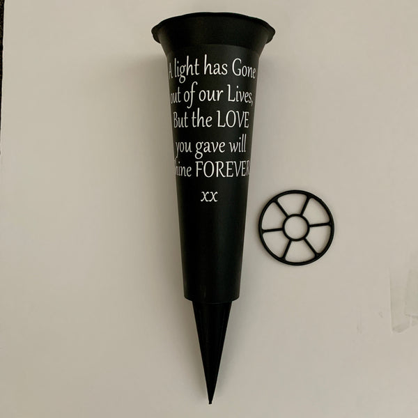 Personalised Memorial Vase | Grave Vase | Remembrance Vase | A light has gone out of our Lives but the Love you gave will Shine Forever