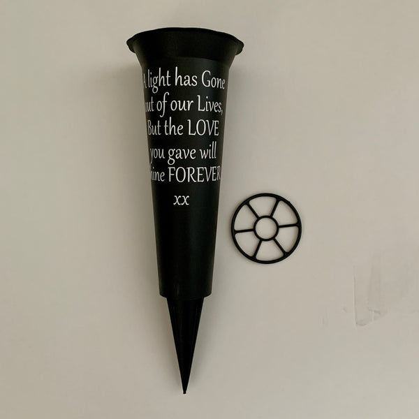 Personalised Memorial Vase | Grave Vase | Remembrance Vase | A light has gone out of our Lives but the Love you gave will Shine Forever