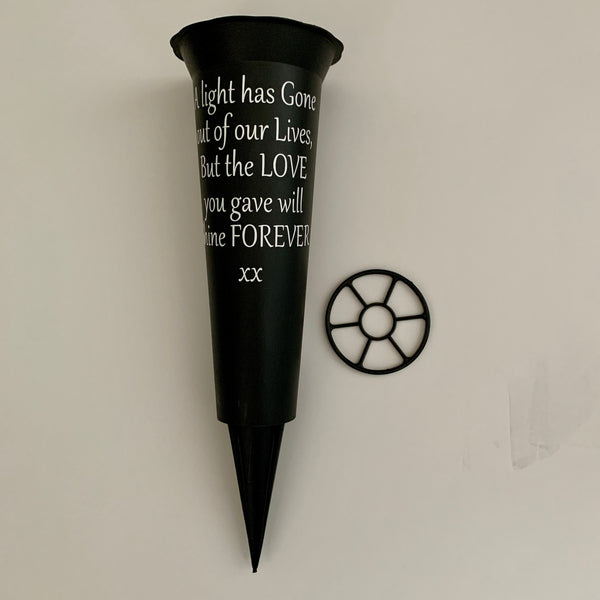 Personalised Memorial Vase | Grave Vase | Remembrance Vase | A light has gone out of our Lives but the Love you gave will Shine Forever