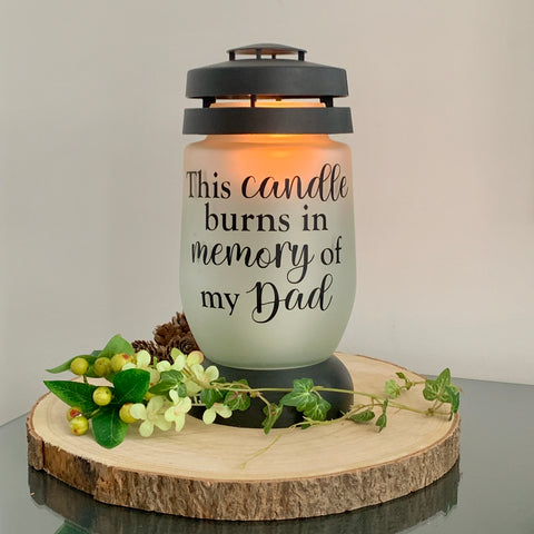 This candle burns in memory of my Dad, Memory Lantern, Memorial Candle, Grave Lantern, Large Remembrance Lantern, Any Name, own words.