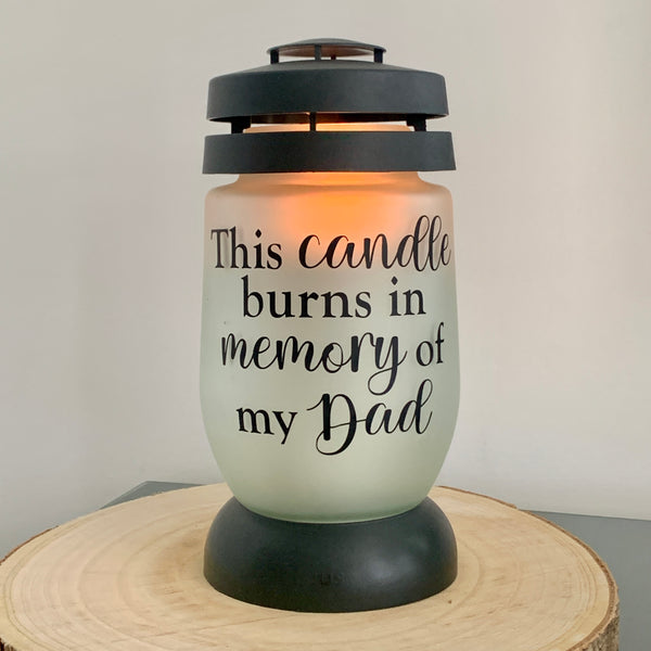 This candle burns in memory of my Dad, Memory Lantern, Memorial Candle, Grave Lantern, Large Remembrance Lantern, Any Name, own words.