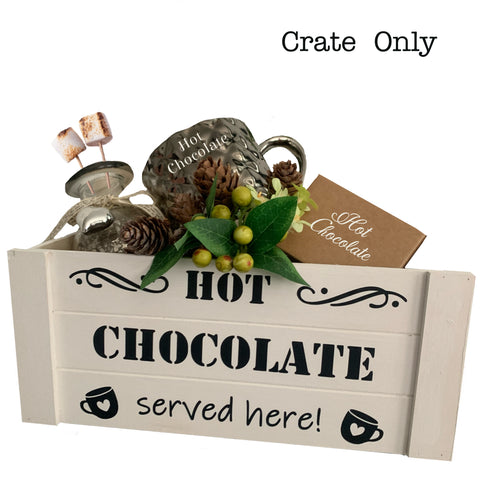 Hot Chocolate Hamper Box, Kitchen Crate, 26 x 11 x 21 cm Crate, Wooden Box/Crate for Kitchen/Larder, Hot Chocolate Station