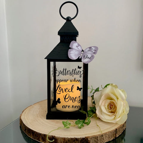 Butterflies appear when loved ones are near, Memorial Lantern, Mourning Gift, Grieving Gift, Personalised Memorial Lantern. Photo Lantern.