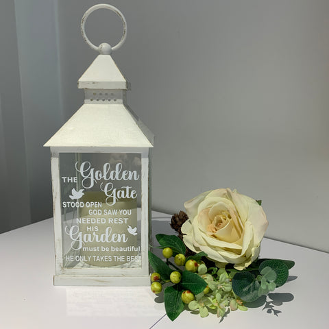 The Golden Gate stood open, god saw you needed rest, his garden must be beautiful, he only takes the best, memorial lantern with candle
