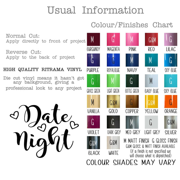 Vinyl sticker, Date Night Sticker | Die Cut Vinyl Sticker for Jar, Candle, Etc - STICKER ONLY table Decoration | Valentine's Day/Date night