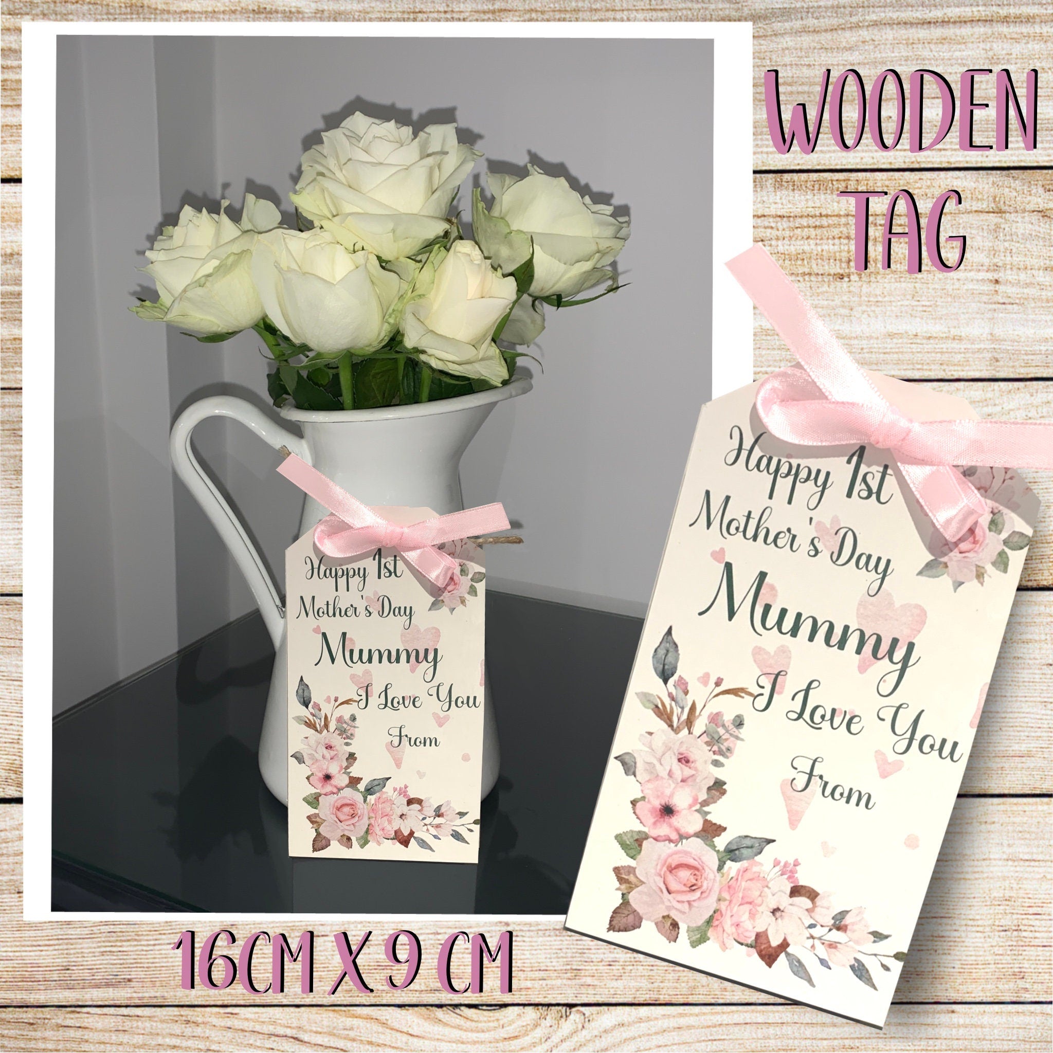 Gift Tag, Happy 1st Mothers Day, Mummy, Mam, Mum, Wooden Tag, Personalized Gift Tag, Mother's Day Gift Tag