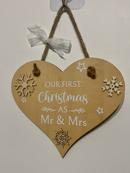 First Christmas, Mr & Mrs, Heart Sign, Mr and Mrs Christmas Decoration, Heart Wall Hanging,. Christmas gift, Married couple gift,