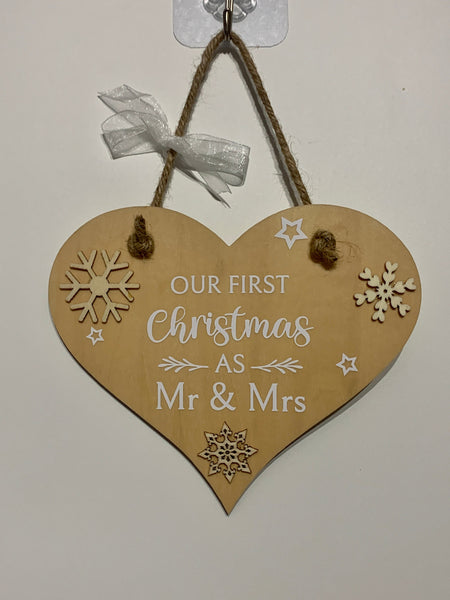 First Christmas, Mr & Mrs, Heart Sign, Mr and Mrs Christmas Decoration, Heart Wall Hanging,. Christmas gift, Married couple gift,