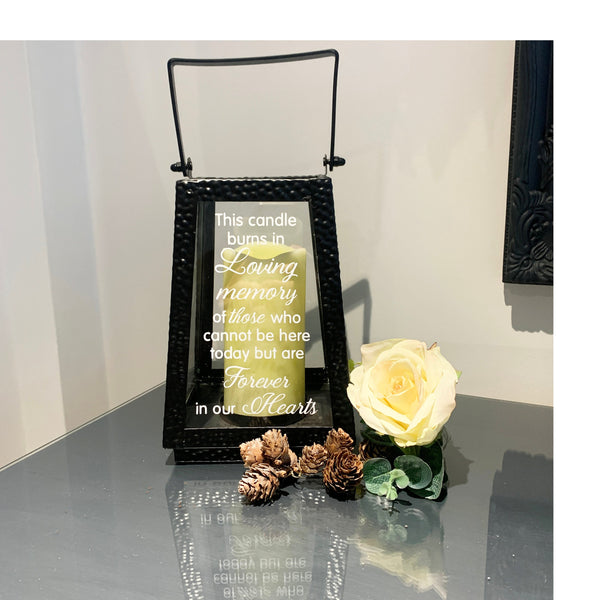 Black Memorial Lantern, This candle burns in loving memory of those who cannot be here today but are forever in our hearts. Memorial lantern, wedding decor