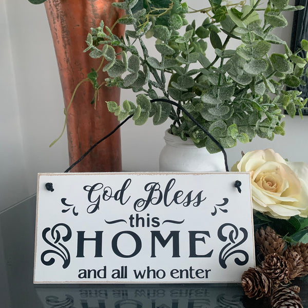 God Bless this home and all who enter| Home Decoration | Door Hangings | Wooden Sign | Handmade Wooden Sign | Christian Sign | Housewarming.