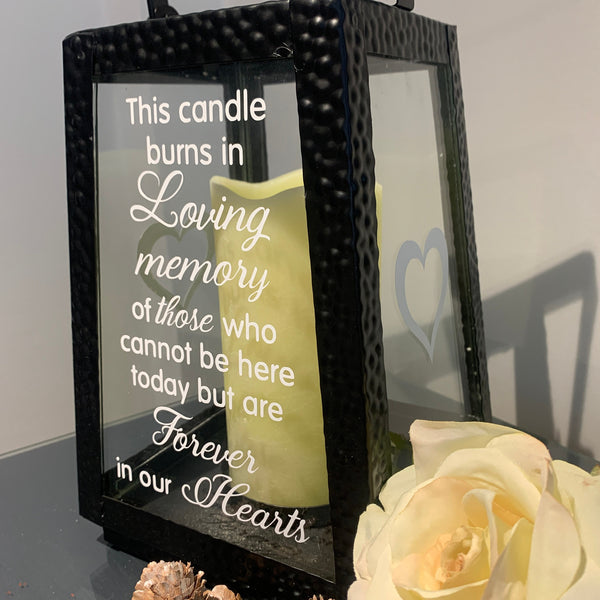 Black Memorial Lantern, This candle burns in loving memory of those who cannot be here today but are forever in our hearts. Memorial lantern, wedding decor