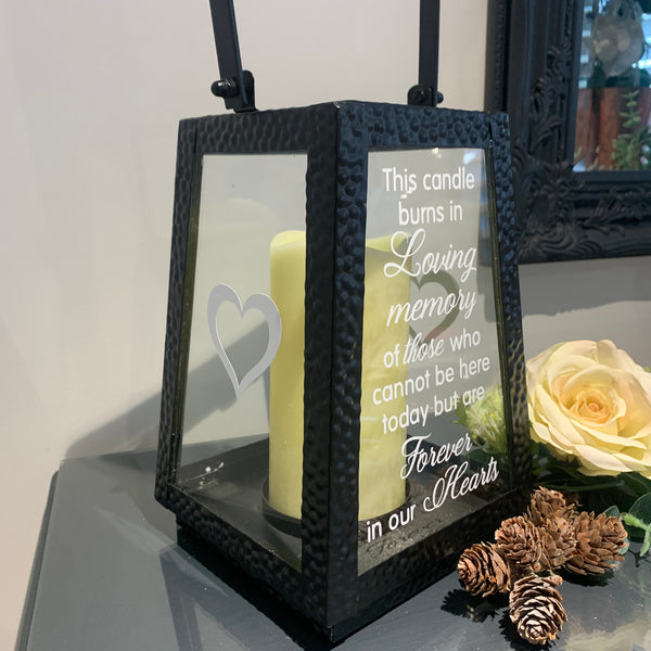 Black Memorial Lantern, This candle burns in loving memory of those who cannot be here today but are forever in our hearts. Memorial lantern, wedding decor