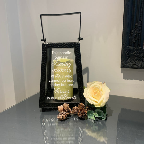 Black Memorial Lantern, This candle burns in loving memory of those who cannot be here today but are forever in our hearts. Memorial lantern, wedding decor