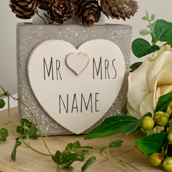 Cement Planter, Personalised, Mr and Mrs Vase, Mr and Mrs wedding gift, flower pot, wedding flower pot, concrete pot, cement flower pot.