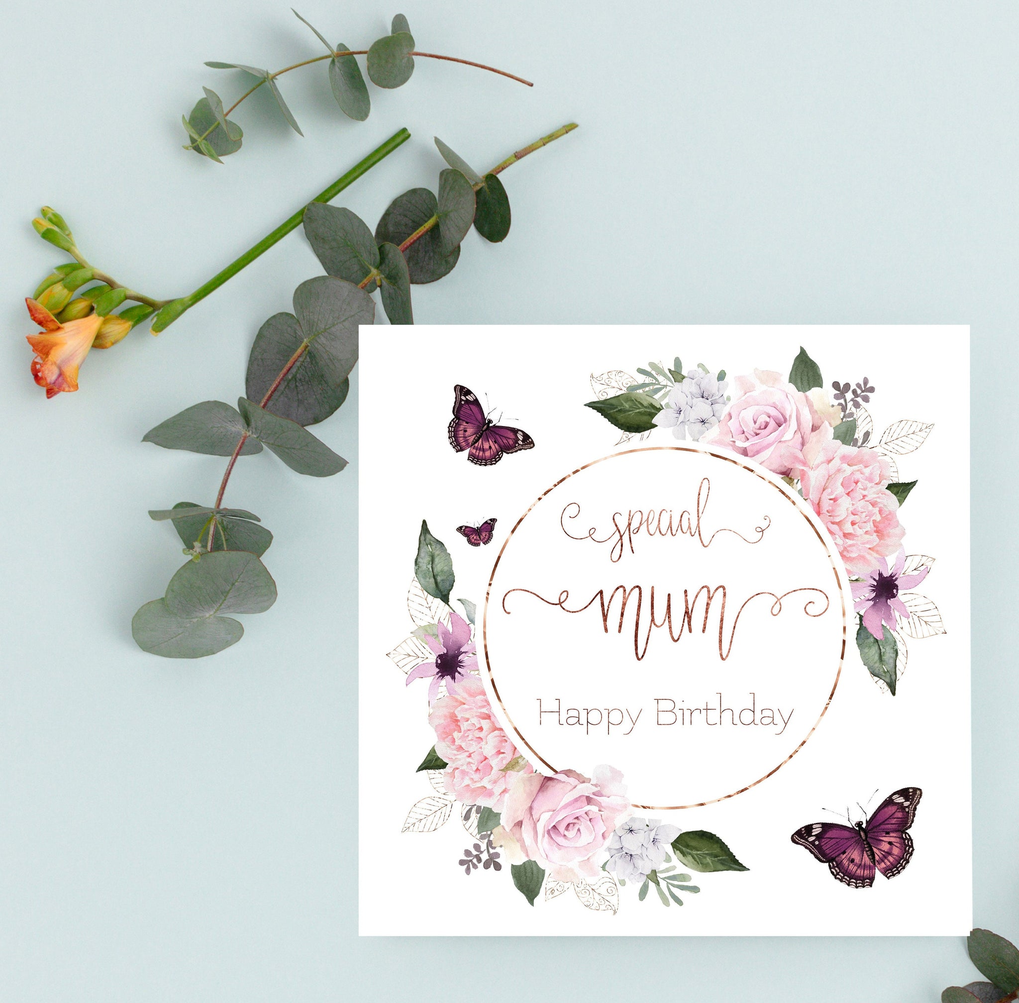 Greeting Card, Happy Birthday Mum, Special Mum, Birthday Card, Mum Birthday, Flowers and Butterflies Mum Card, Handmade Card. Mum Card