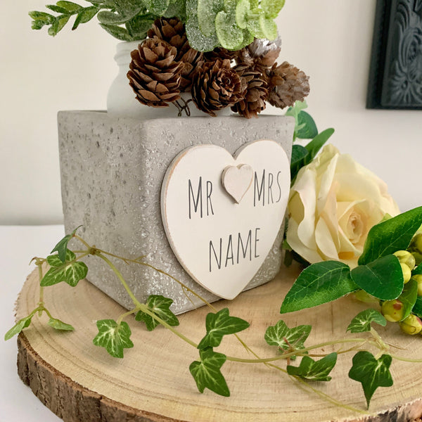 Cement Planter, Personalised, Mr and Mrs Vase, Mr and Mrs wedding gift, flower pot, wedding flower pot, concrete pot, cement flower pot.