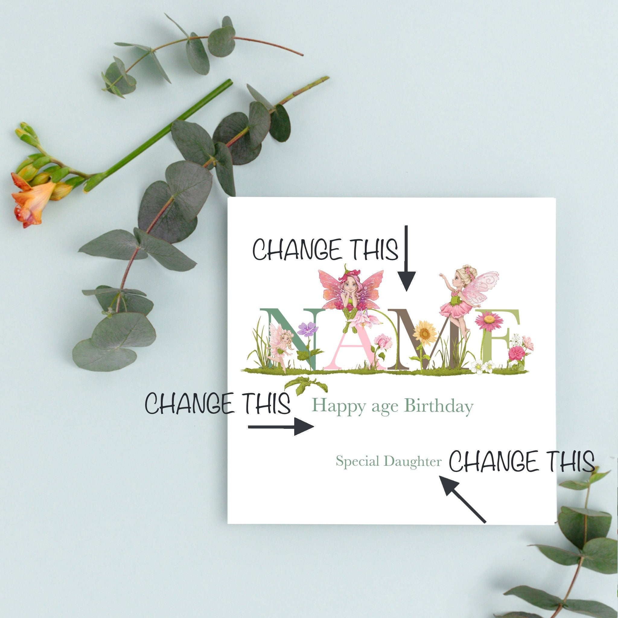 Fairy Birthday Card 2nd, 3rd, 4th, 5th, 6th Birthday for Girls, Daughter, Granddaughter, Niece, Sister, Personalised Name Magical Fairy Card