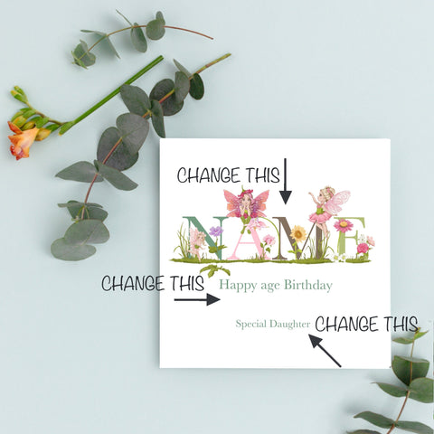 Fairy Birthday Card 2nd, 3rd, 4th, 5th, 6th Birthday for Girls, Daughter, Granddaughter, Niece, Sister, Personalised Name Magical Fairy Card