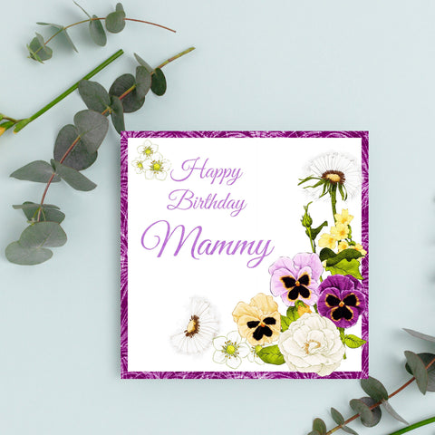 Floral Pansy Greeting Card for Mammy's Birthday Celebration.