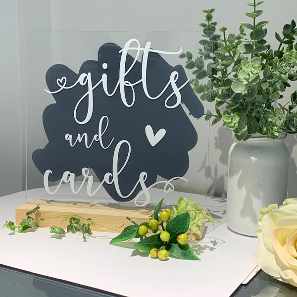 Wedding Sign, Wedding Gifts and Card Sign, Acrylic Sign, Wedding Venue Acrylic Sign, Wedding Table Decoration, Gift Table Sign, Card Sign.