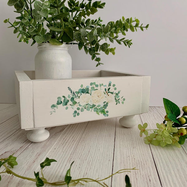 Gift for Mum, Gift For Nanny, White wooden tray with Eucalyptus design, Make up tray, Kitchen Tray, Storage Tray, Bedroom Tray, Shabby Chic.