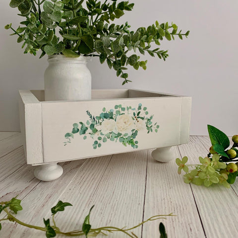 Gift for Mum, Gift For Nanny, White wooden tray with Eucalyptus design, Make up tray, Kitchen Tray, Storage Tray, Bedroom Tray, Shabby Chic.