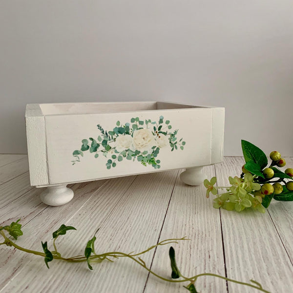Gift for Mum, Gift For Nanny, White wooden tray with Eucalyptus design, Make up tray, Kitchen Tray, Storage Tray, Bedroom Tray, Shabby Chic.