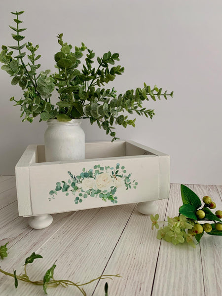 Gift for Mum, Gift For Nanny, White wooden tray with Eucalyptus design, Make up tray, Kitchen Tray, Storage Tray, Bedroom Tray, Shabby Chic.