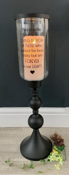 This candle burns in memory of those who cannot be here today but are forever in our hearts. Hurricane Candle Holder, Wedding Table Decor.