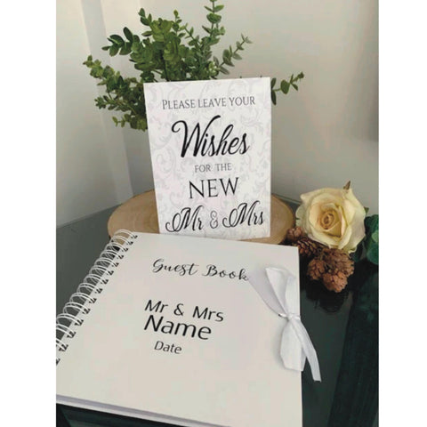 Wedding Sign and Wedding Guest Book, Please leave your wishes for the New Mr and Mrs, Contempory Guest Book, Memories Book, Scrapbook