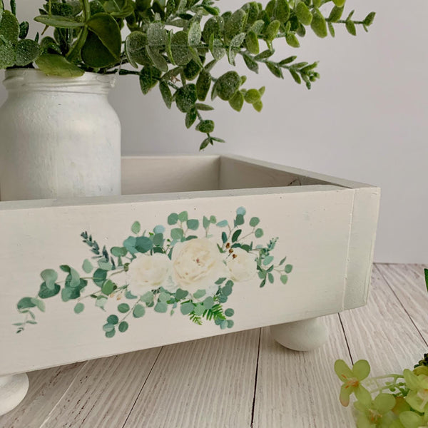 Gift for Mum, Gift For Nanny, White wooden tray with Eucalyptus design, Make up tray, Kitchen Tray, Storage Tray, Bedroom Tray, Shabby Chic.