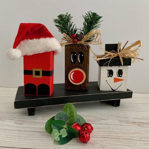 Christmas Wood Block Set, Wooden Tier Tray Cute Home Decor, Santa Claus, Snowman, Reindeer. Christmas Decorations, Wood Shelf Sitters.