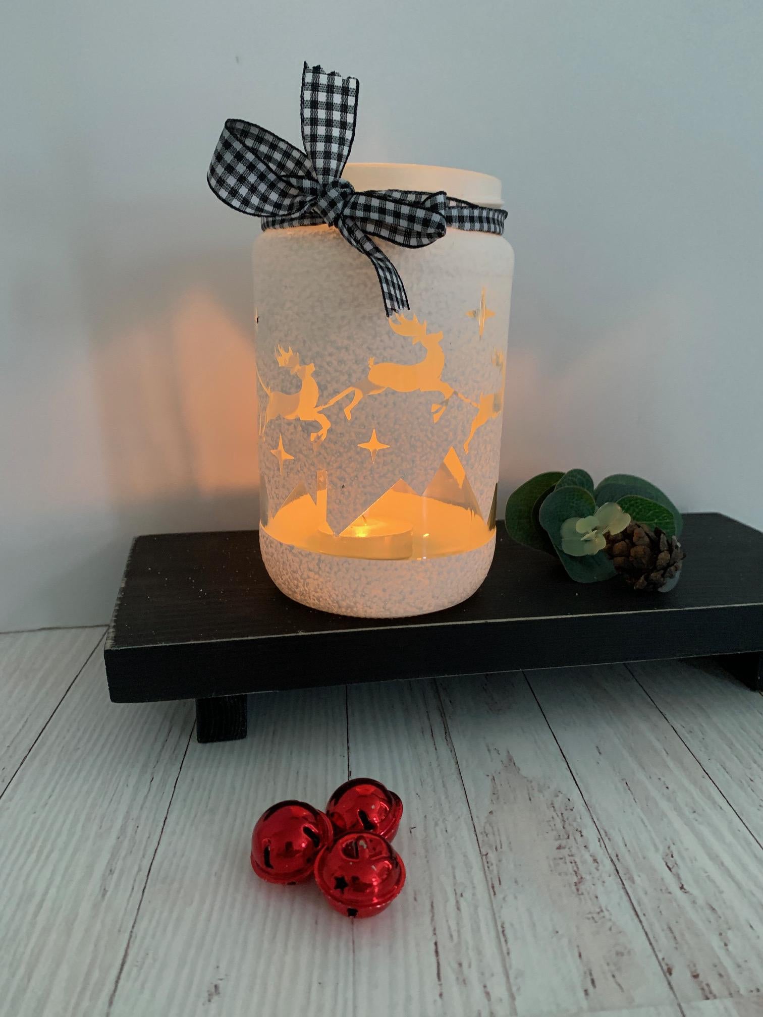 Christmas Jar, Christmas Scene, Christmas Decor. Painted Glass Jar, Candle holder, Christmas Candle holder. Tea Light Candle Holder.