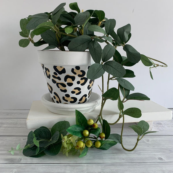 White Black and Gold Leopard Print Plant Pot | 13 cm Flower Pot | Stylish Home Decor | Perfect Birthday, Housewarming Gift, Christmas Gift.