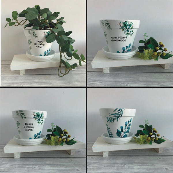 Floral plant pot, hand painted terracotta planter, Eucalyptus plant pot, Home decor, Hand painted pot, Birthday gift, Christmas gift.