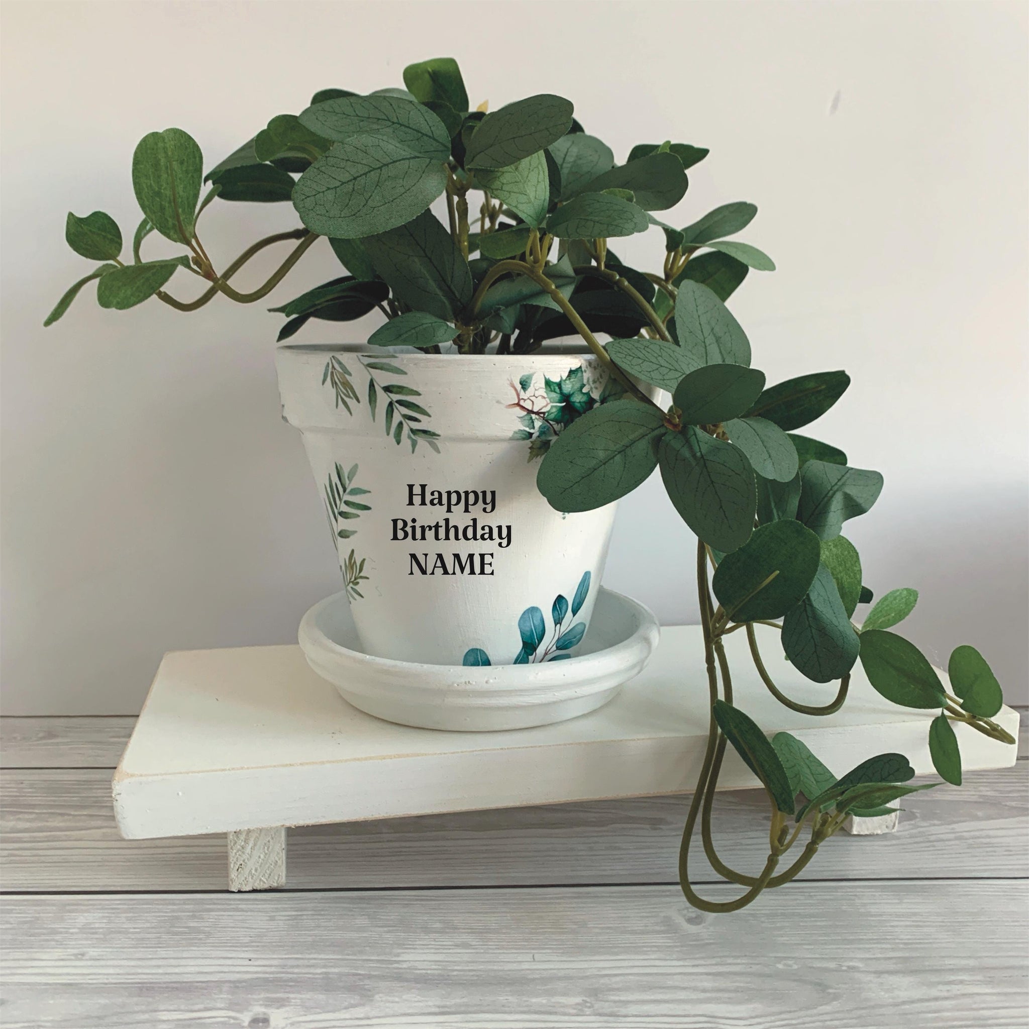 Floral plant pot, hand painted terracotta planter, Eucalyptus plant pot, Home decor, Hand painted pot, Birthday gift, Christmas gift.