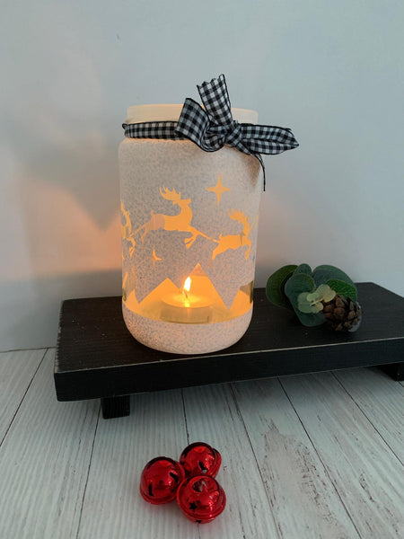 Christmas Jar, Christmas Scene, Christmas Decor. Painted Glass Jar, Candle holder, Christmas Candle holder. Tea Light Candle Holder.