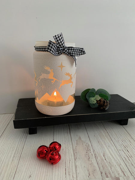Christmas Jar, Christmas Scene, Christmas Decor. Painted Glass Jar, Candle holder, Christmas Candle holder. Tea Light Candle Holder.