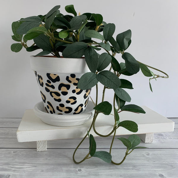 White Black and Gold Leopard Print Plant Pot | 13 cm Flower Pot | Stylish Home Decor | Perfect Birthday, Housewarming Gift, Christmas Gift.