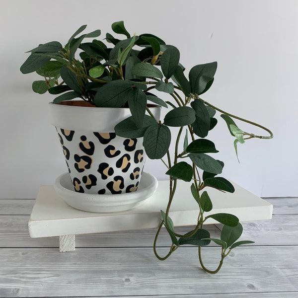 White Black and Gold Leopard Print Plant Pot | 13 cm Flower Pot | Stylish Home Decor | Perfect Birthday, Housewarming Gift, Christmas Gift.