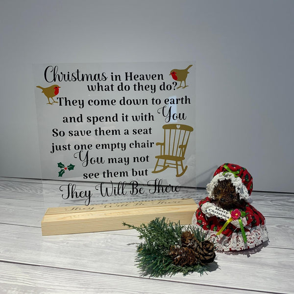 Christmas Decoration, Acrylic Stand, Christmas in Heaven what do they do? Christmas Memorial Sign