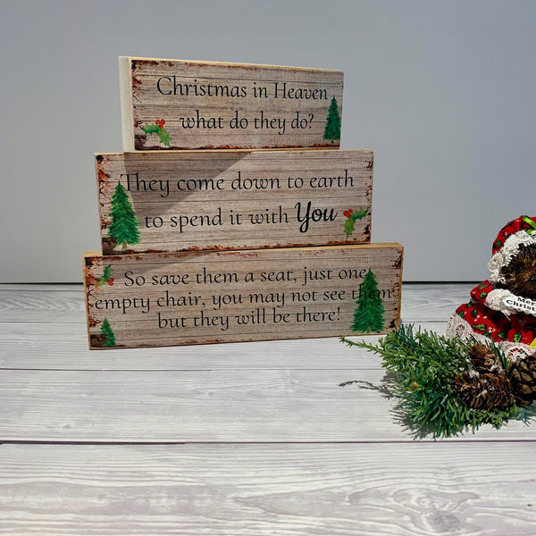 Christmas Decoration, Wooden Blocks, Christmas in Heaven what do they do? Christmas Memorial Sign, Home Decor, Memorial Gift, Christmas Gift