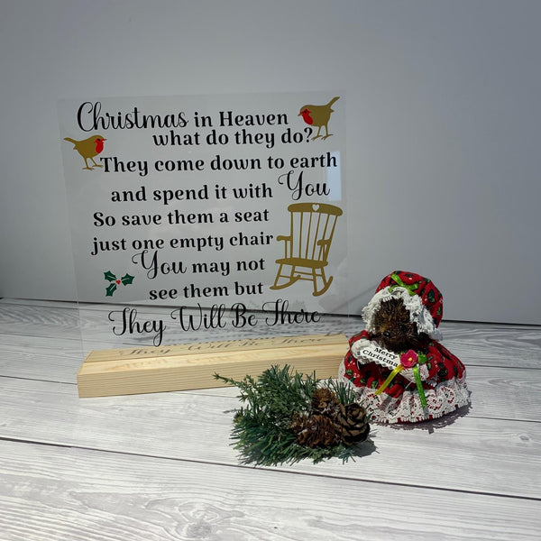 Christmas Decoration, Acrylic Stand, Christmas in Heaven what do they do? Christmas Memorial Sign