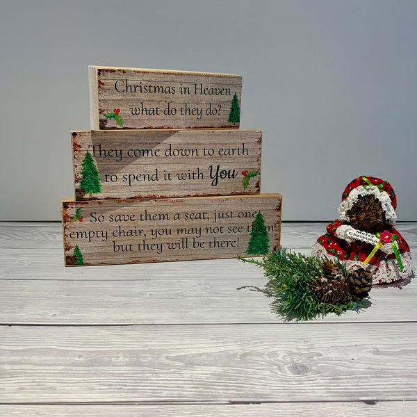 Christmas Decoration, Wooden Blocks, Christmas in Heaven what do they do? Christmas Memorial Sign, Home Decor, Memorial Gift, Christmas Gift