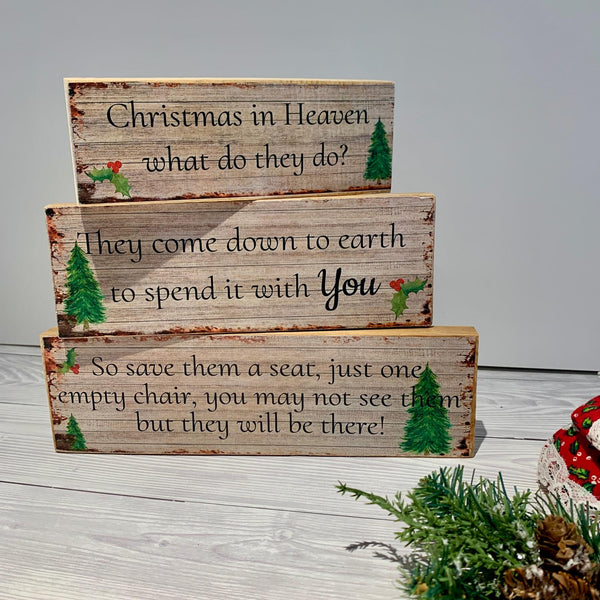 Christmas Decoration, Wooden Blocks, Christmas in Heaven what do they do? Christmas Memorial Sign, Home Decor, Memorial Gift, Christmas Gift